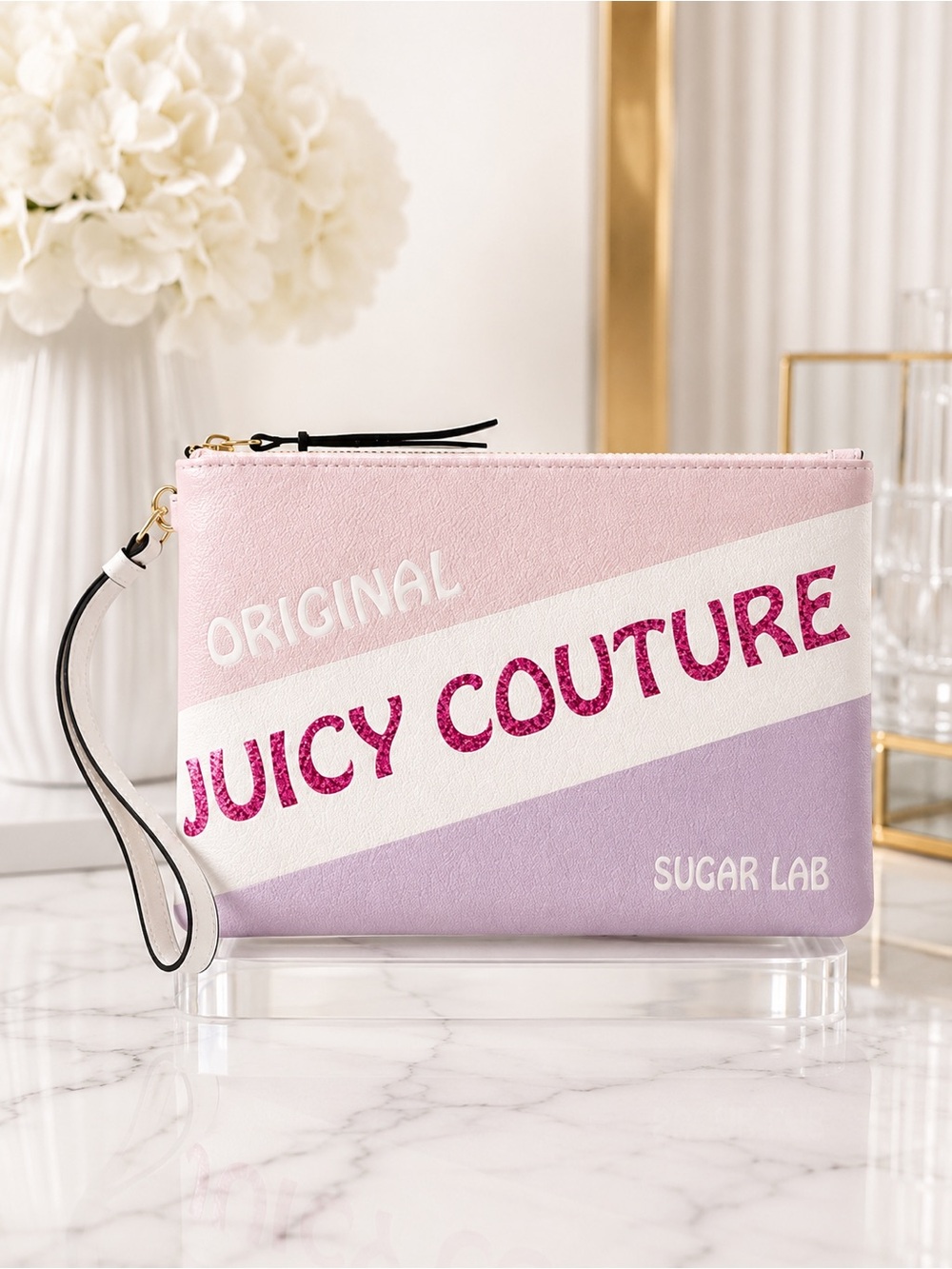 JUICY COUTURE Pink Purple & White Bag Wristlet Clutch NWT